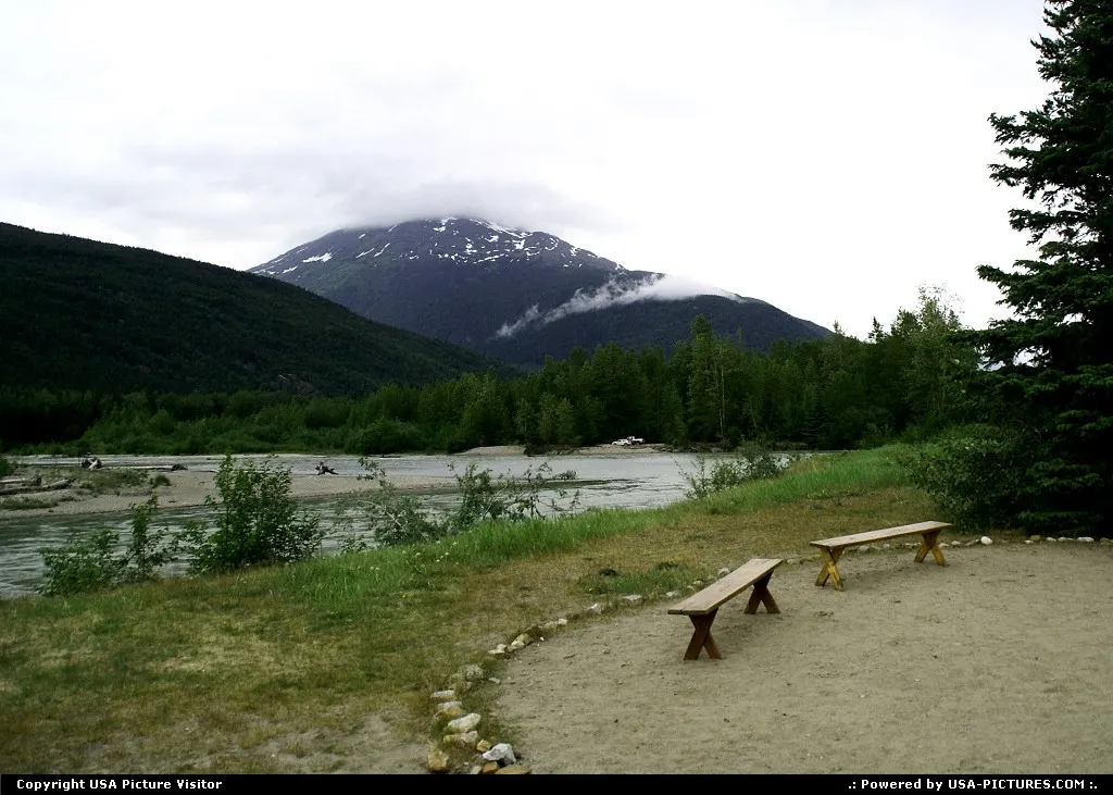 Ending a raft ride, we sat on these benches to view the beautiful state of Alaska.