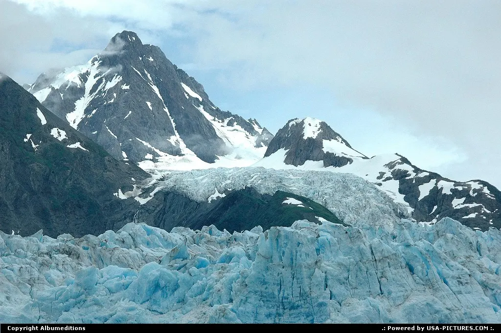 The giant glacier tongues of Meares Glacier in Alaska.