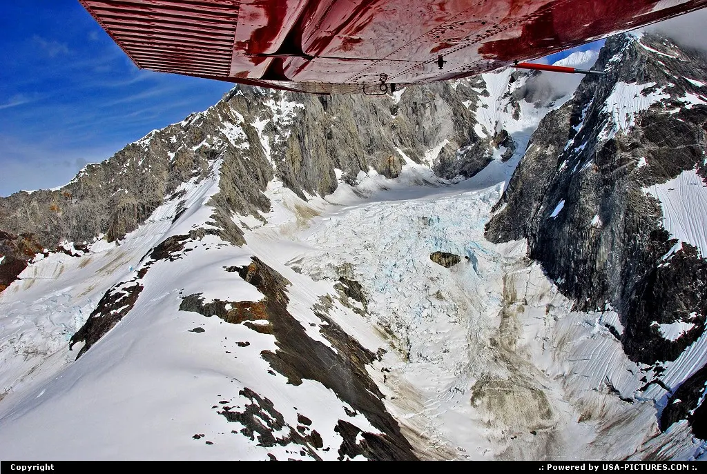 Huge ice masses creeps downhill from the icefields of the St.