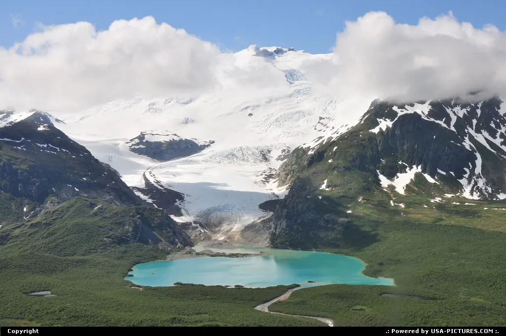 View over Fourpeaked Glacier in Katmai National Park, Southwest Alaska.