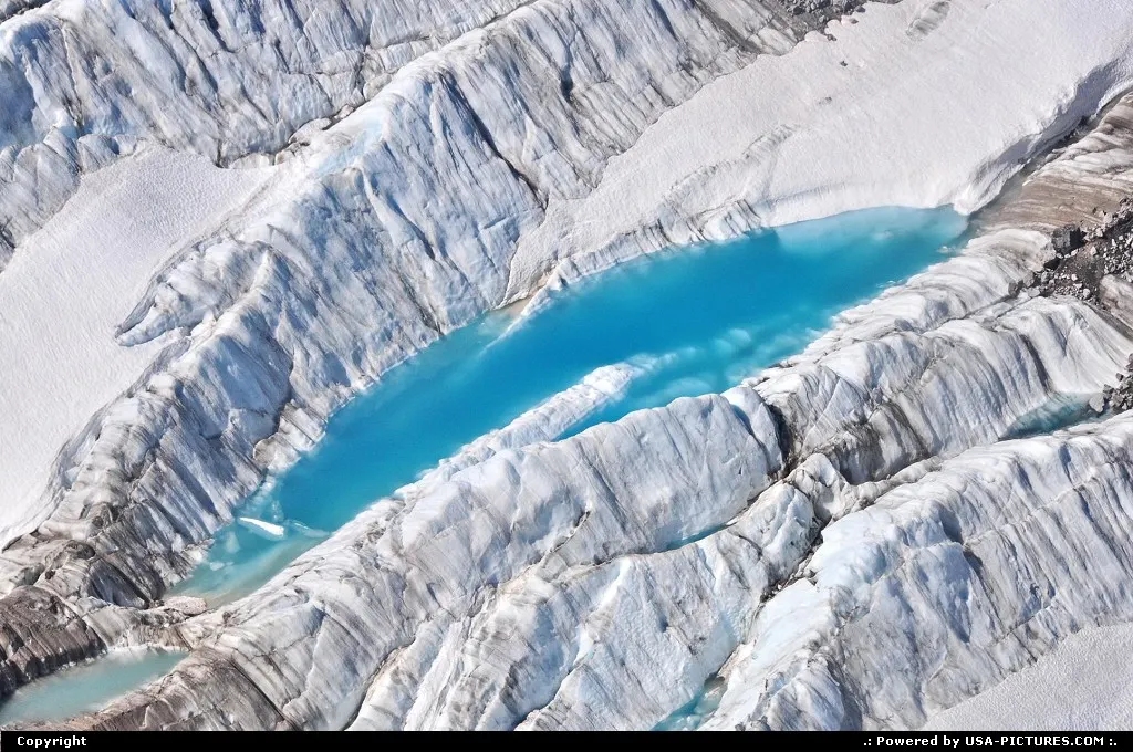 Crevasses and meltwater ponds on Four Peak Glacier (Katmai National Park).