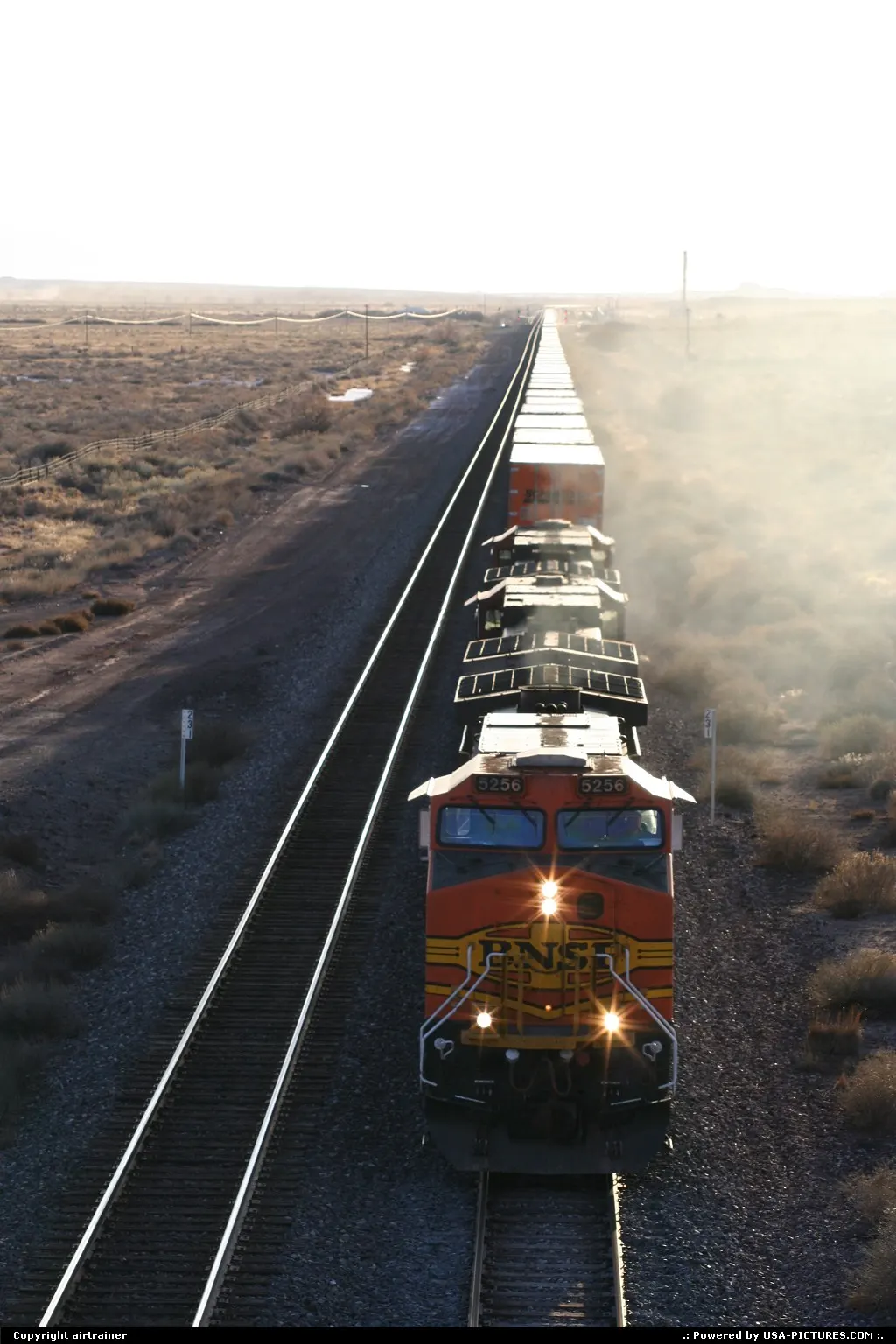 a long, long train on the Santa Fe Railroad, at the the Petrified Forest NP