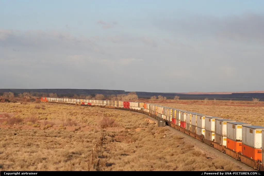 A long train crossing the Petrified Forest NP.