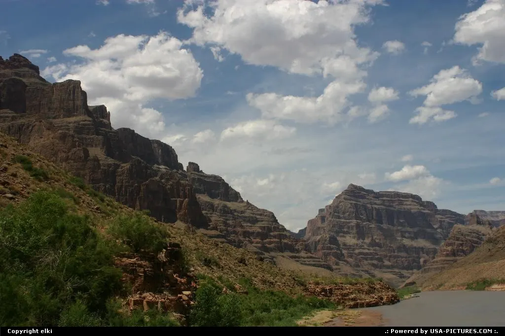 Bottom of the Grand Canyon, The colorado rivers allow some threes or bushes to grow here.