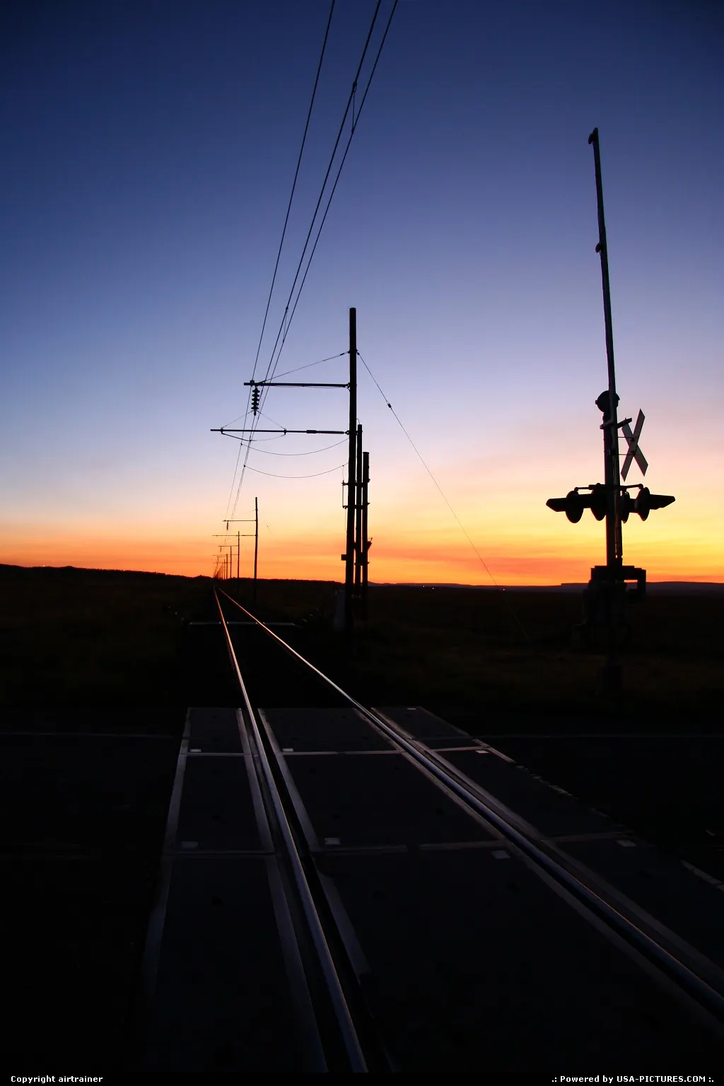 Amazing sunset over the railway, on the road 160 to Kayenta.