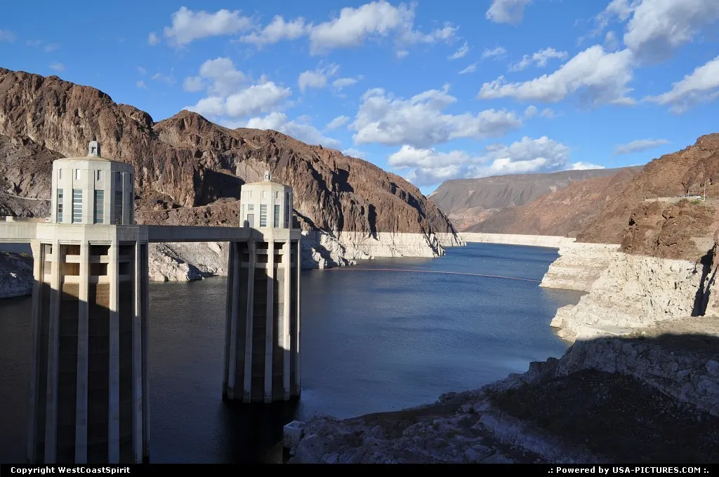 Water towers intake the Hoover dam, on the Arizona side of this marvel of engineering.