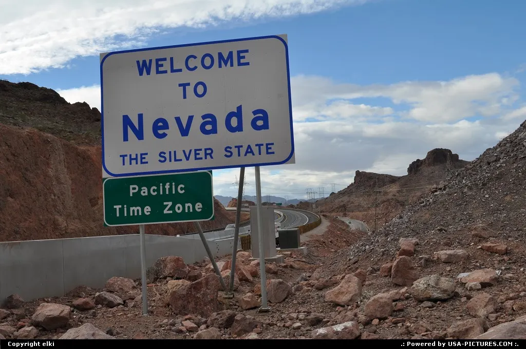 Nevada welcome sign. Not only are you changing state but also time !! do not forget !!