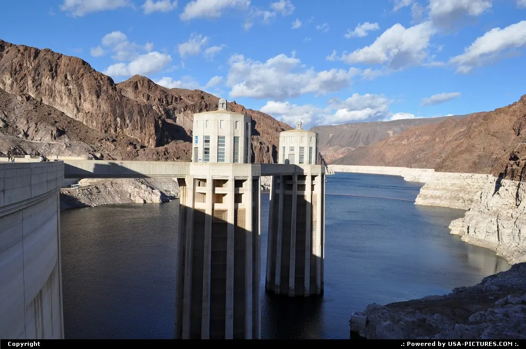 Two of the fours water intake feeding the greedy hoover dam to produce clean, sustainab...