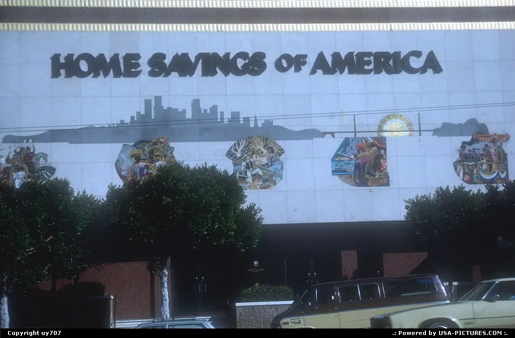 Reproduction of the city's distinctive skyline on the front of this saving bank's main...