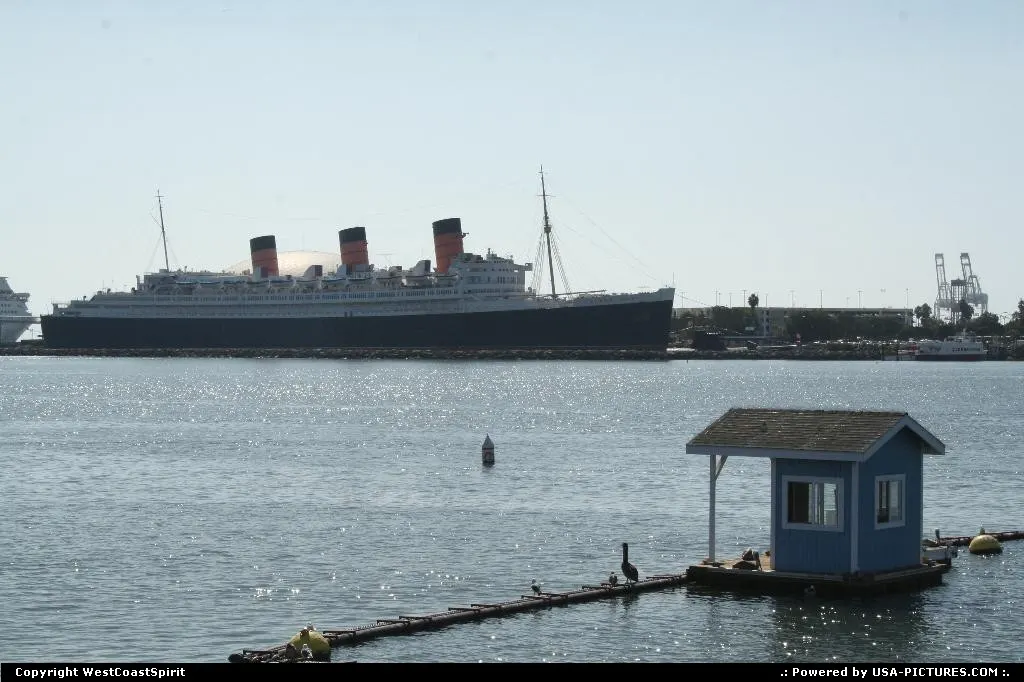 The Queen Mary, some sort of iconic ship, resting as an hotel opposite of Rainbow Harbo...