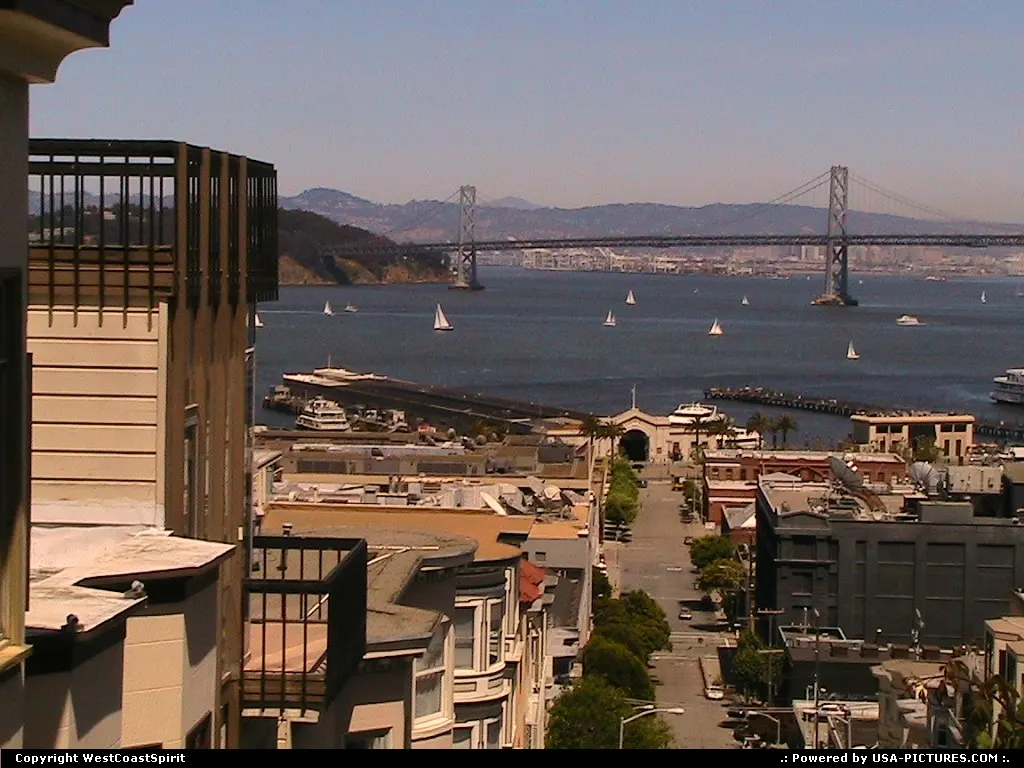 Oakland bridge from the hill. Note the piers on the bay, too.