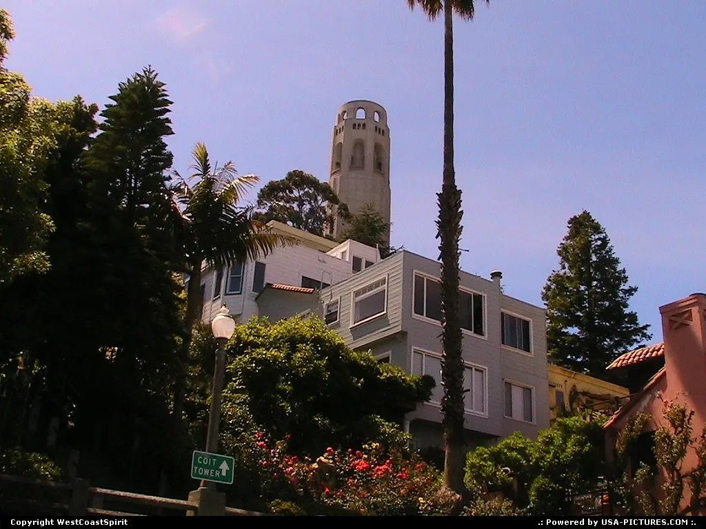 The famous Coit Tower in San Francisco, seen here from a nice neighborhood!