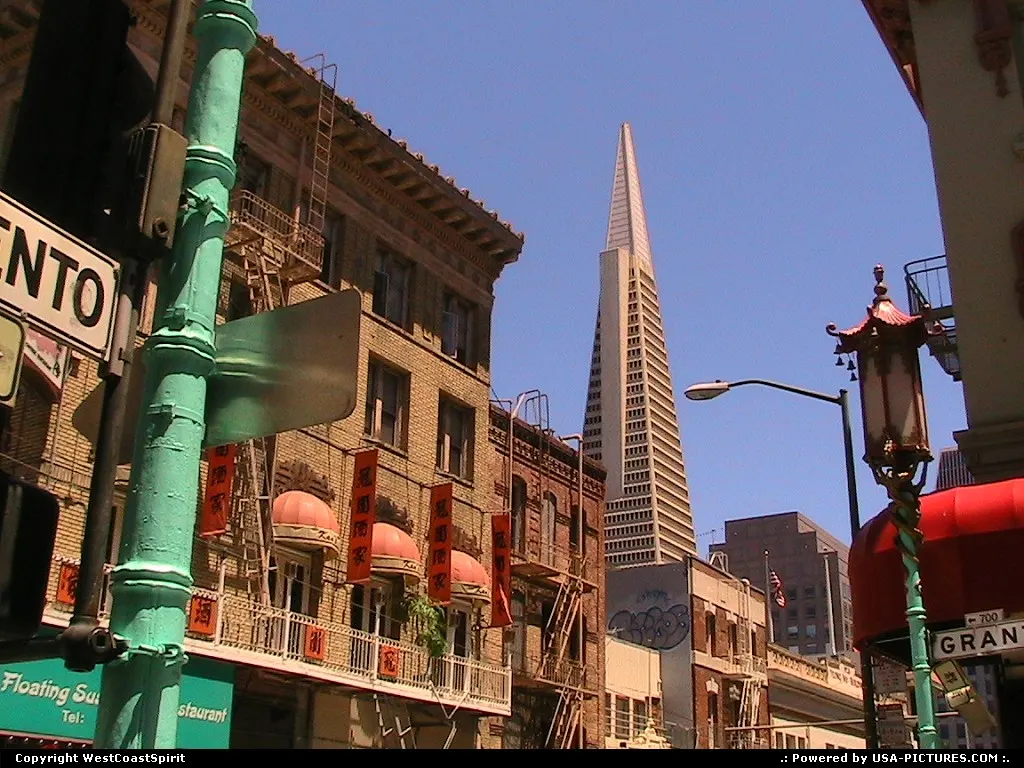 The Transamerica Pyramid here seen from Chinatown.