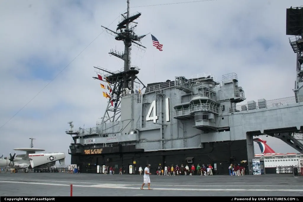 USS Miday, the famous aircraft carrier, now decommissioned and docked at the Broadway P...