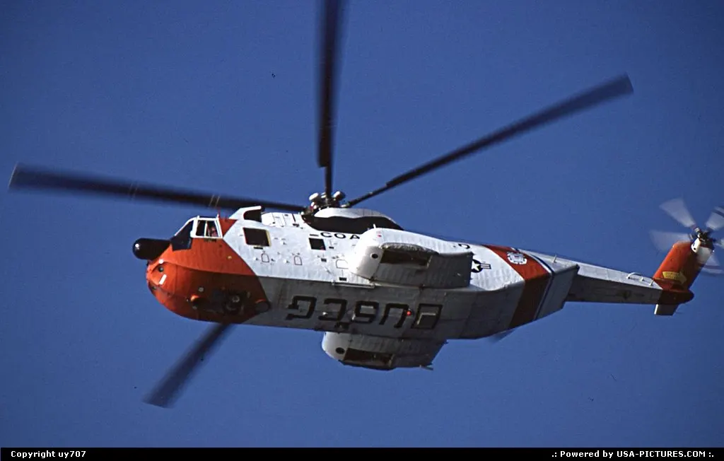 A US.Coast Guard Sikorsky HH.3 hovering above the Golden Gate Bridge Park while patroll...