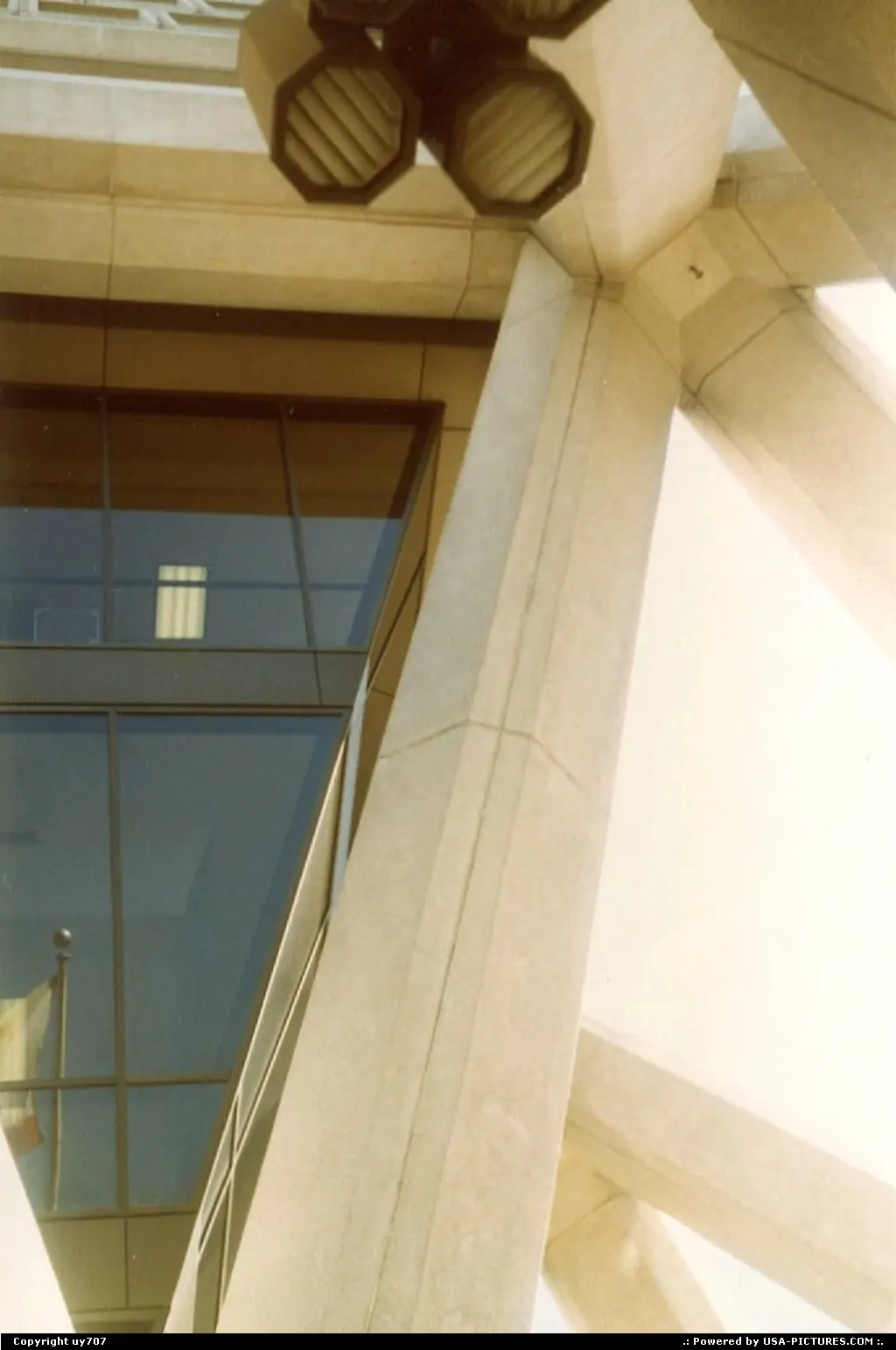 Close-up on TransAmerica Tower at street level.