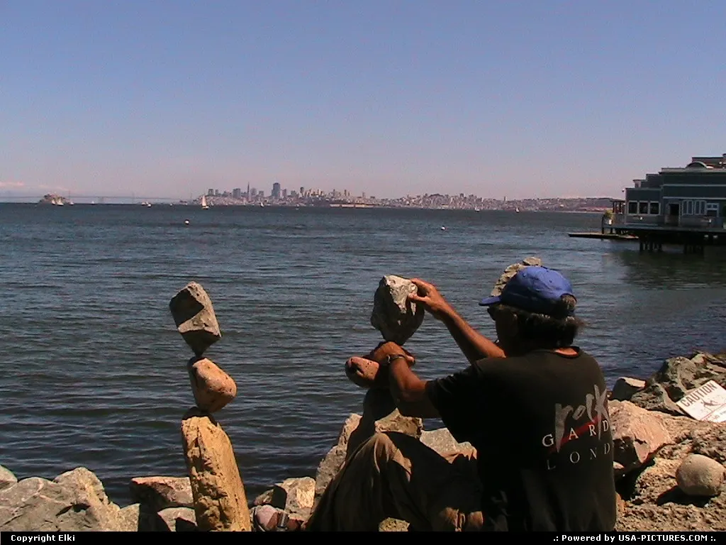 Balanced rocks at Sausalito. No glue. Downtown San Francisco in the background