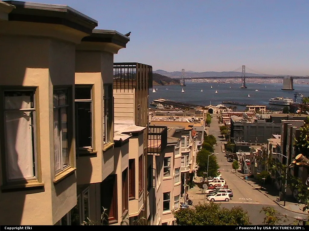 Up on the hill. the bay and the Oakland bridge