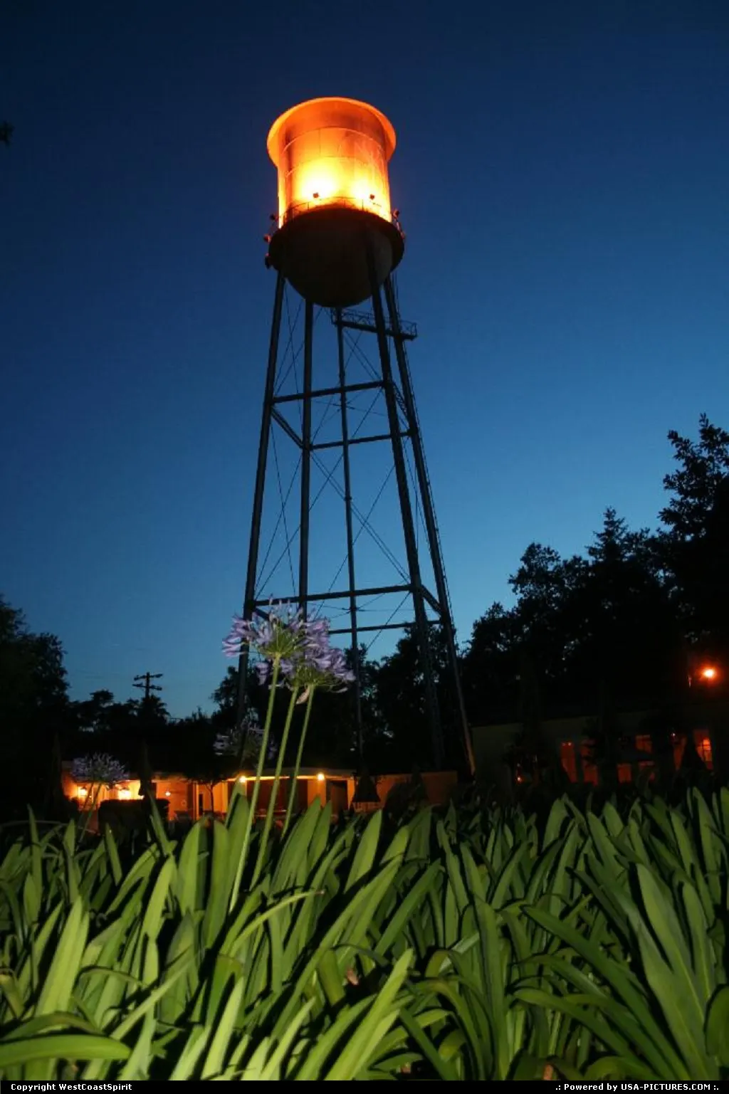 Water tank at the Fairmont Hotel and Resort in Sonoma, by night