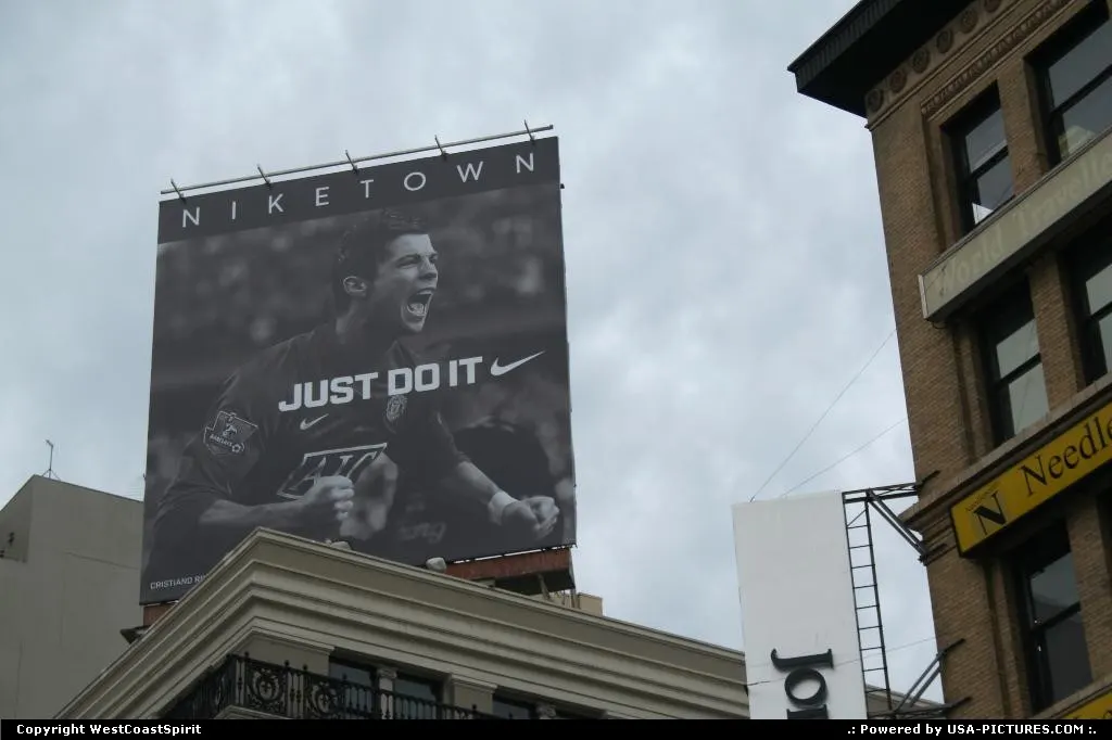 Roof top Nike town advertisement on union square, downtown San Francisco