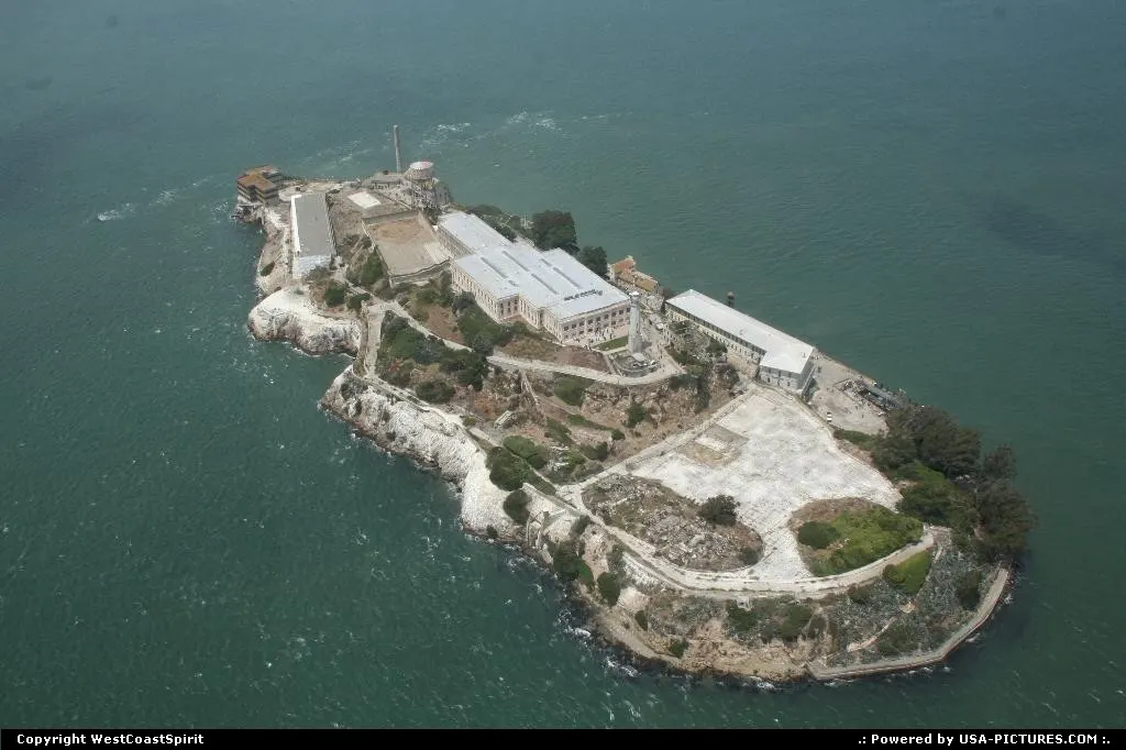 The world famous infamous Alcatraz island (aka The Rock) in the Golden Gate Bay, here f...