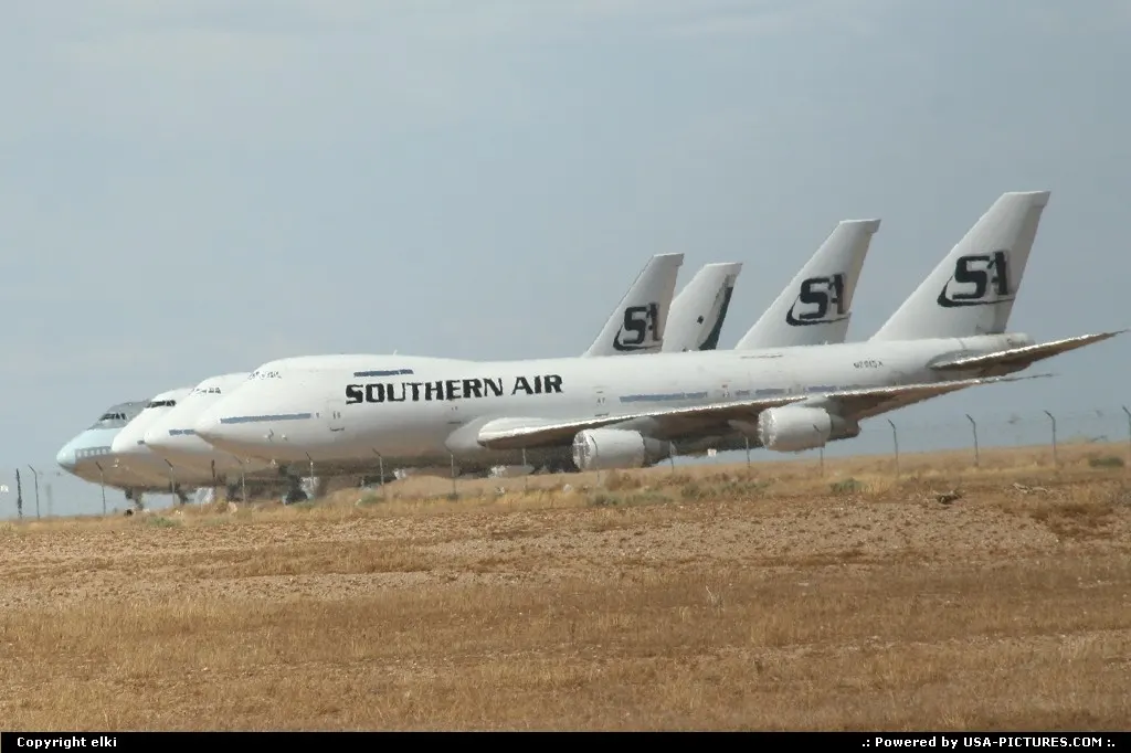Southern Air's 747 aircraft stored in mojave in California.