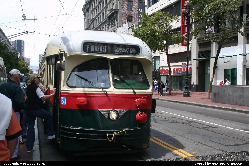 A vintage street car roaming around downtown San Francisco, here specifically between M...
