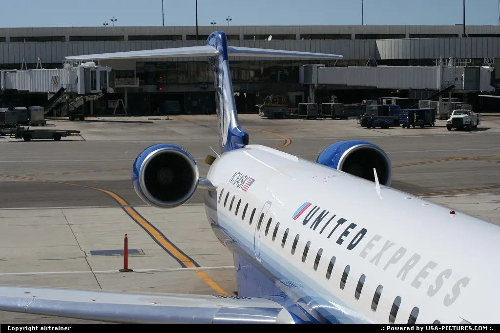 United Express (Skywest) CRJ700 at Los Angeles Airport, seen here before boarding for T...