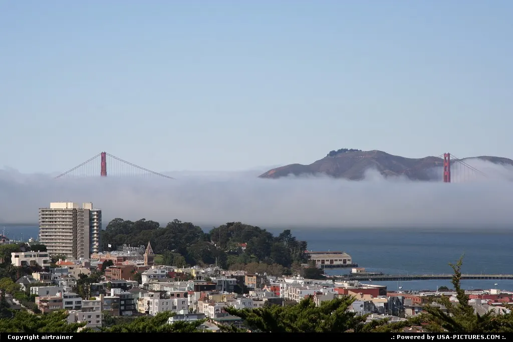 The Golden Gate Bridge, here seen from the Coit Tower.