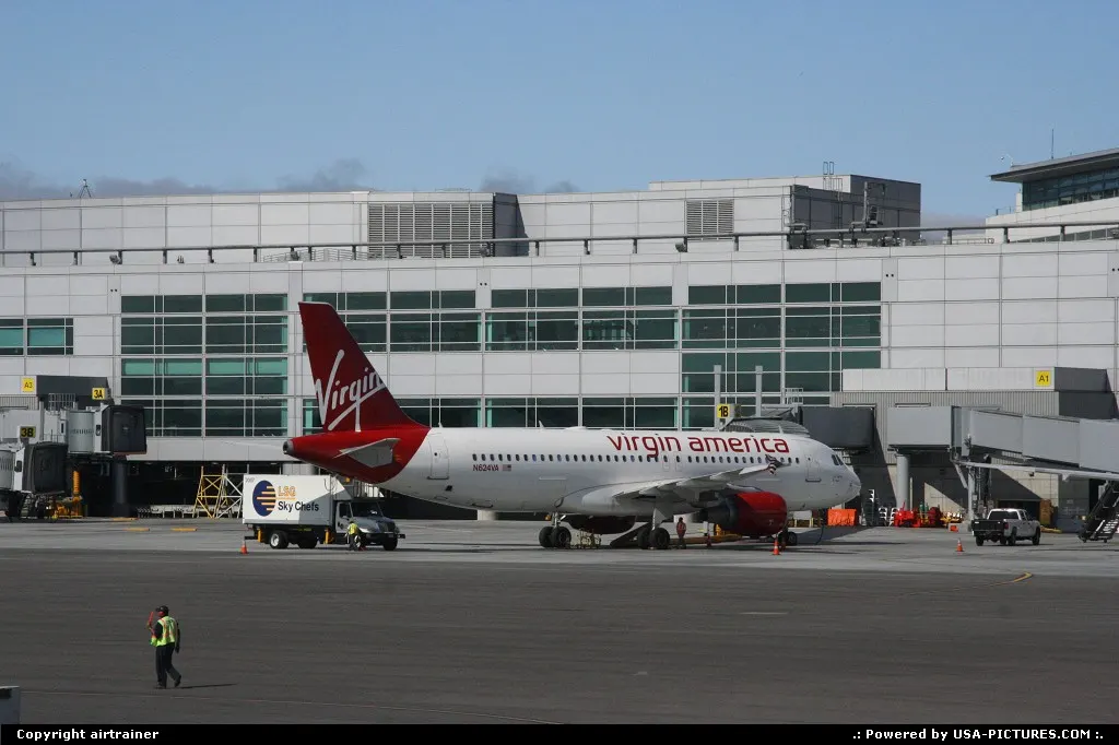 Airbus A320 of Virgin Atlantic, N624VA, at the gate at SFO international airport.