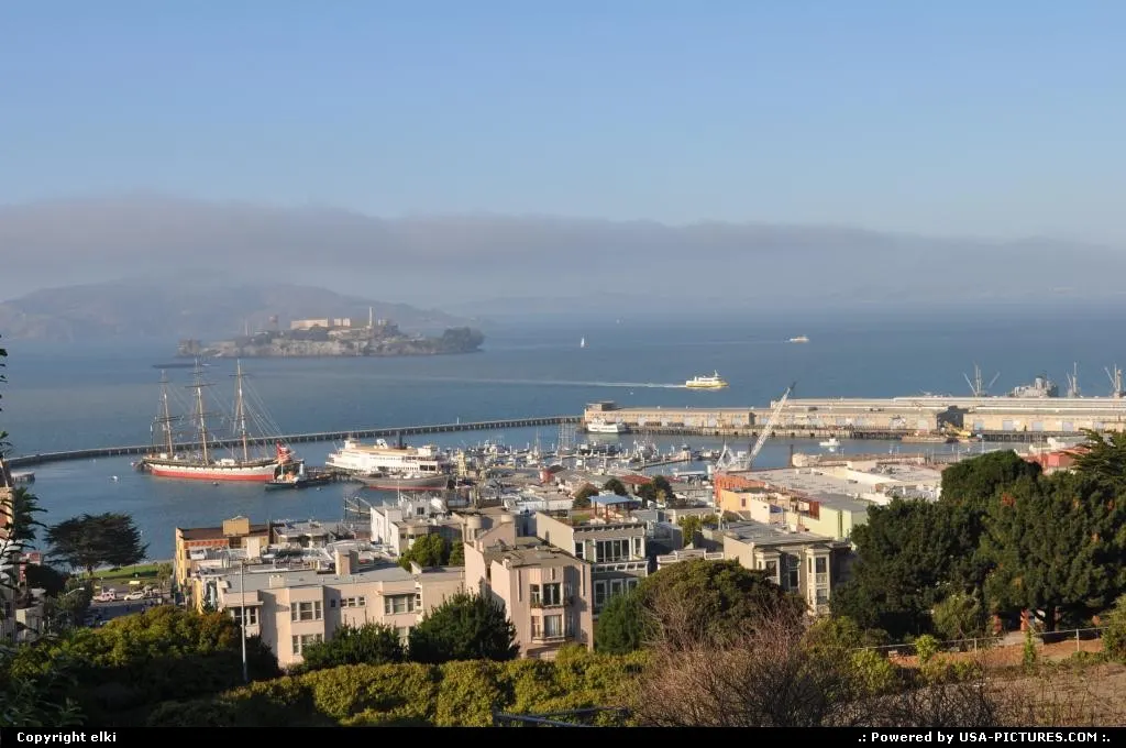 overview of the bay, alcatraz the rock at the botton
