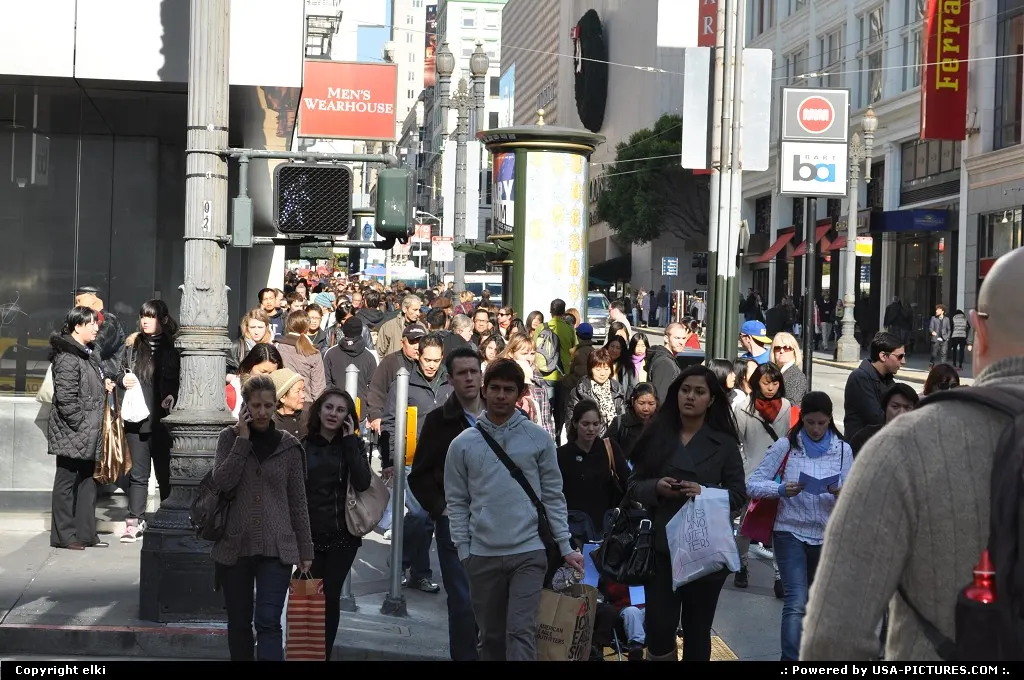 crowded street during black friday, san francisco