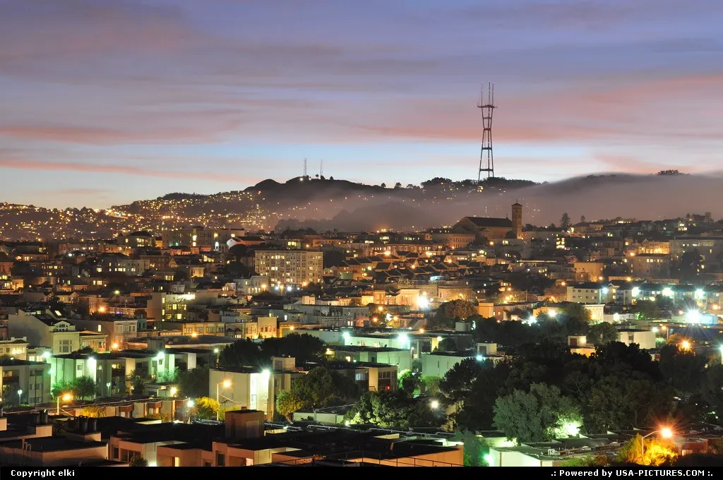 San Francisco sunset, the mist is coming from ocean to the city.