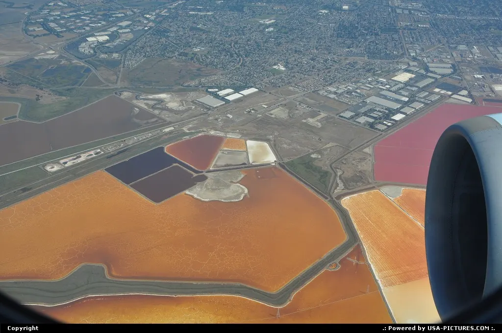 Bacterias to produce salt in San Francisco Bay, minutes before our landing at SFO.