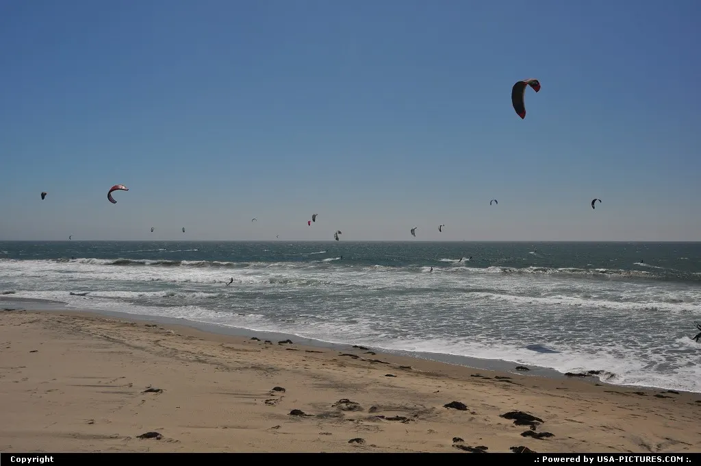 Kite surfers - many of them actually - on Waddell Beach in Big Bassin Redwoods State Pa...