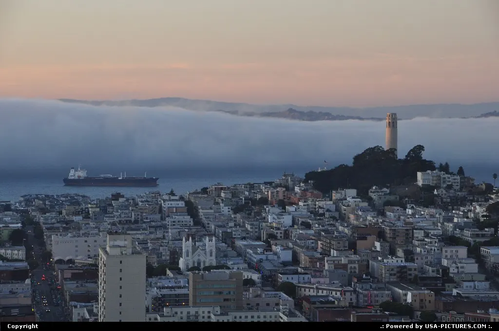 The fog is flooding the bay, literally, while another cargo is sailing to the port.