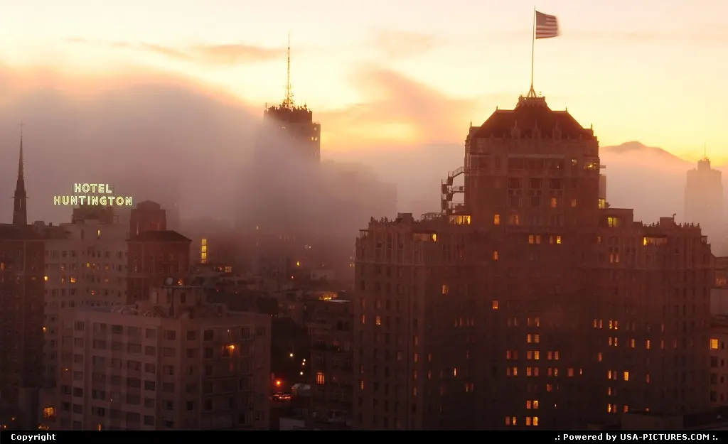 Fog come in from ocean at sunset.
