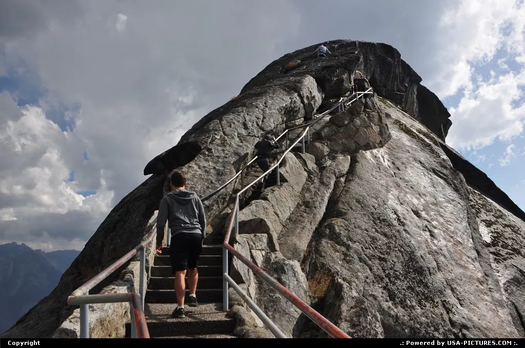 Climbing the stairs to the top of Moro Rock