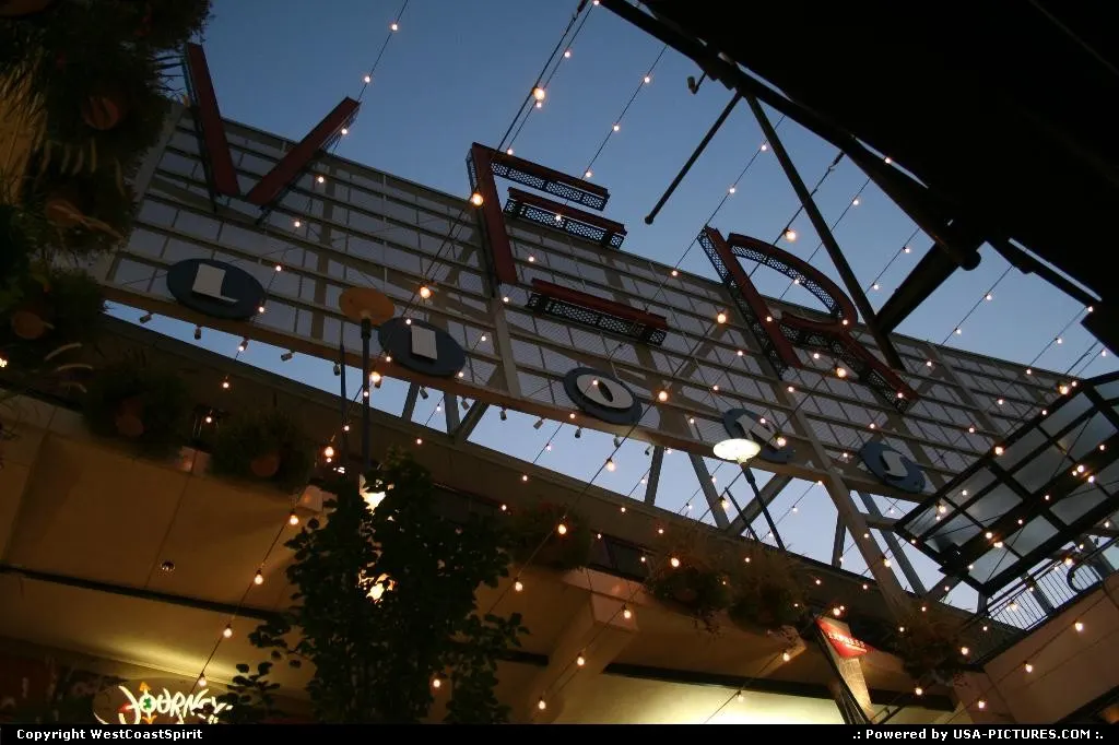 Inspiration at Denver Pavilions by night.