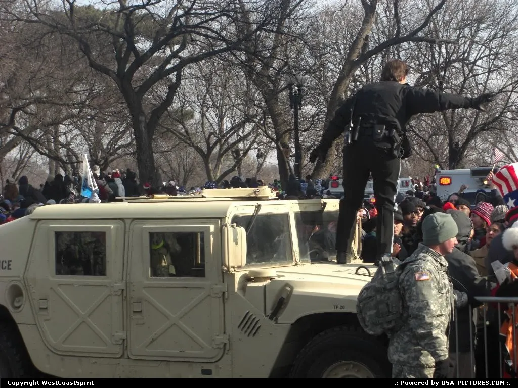 Routing and dispatching the crowd for the inauguration, here along the Mall, next to th...
