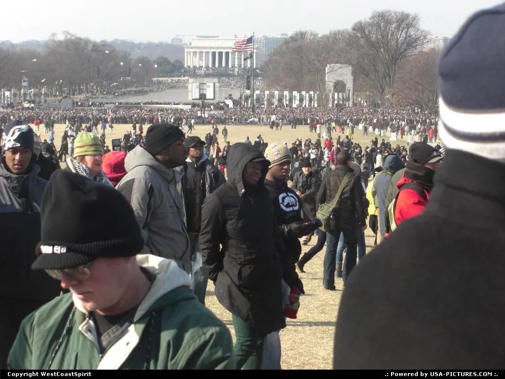 The massive crowd (2+ million), hours before inauguration, here seen from the George Wa...