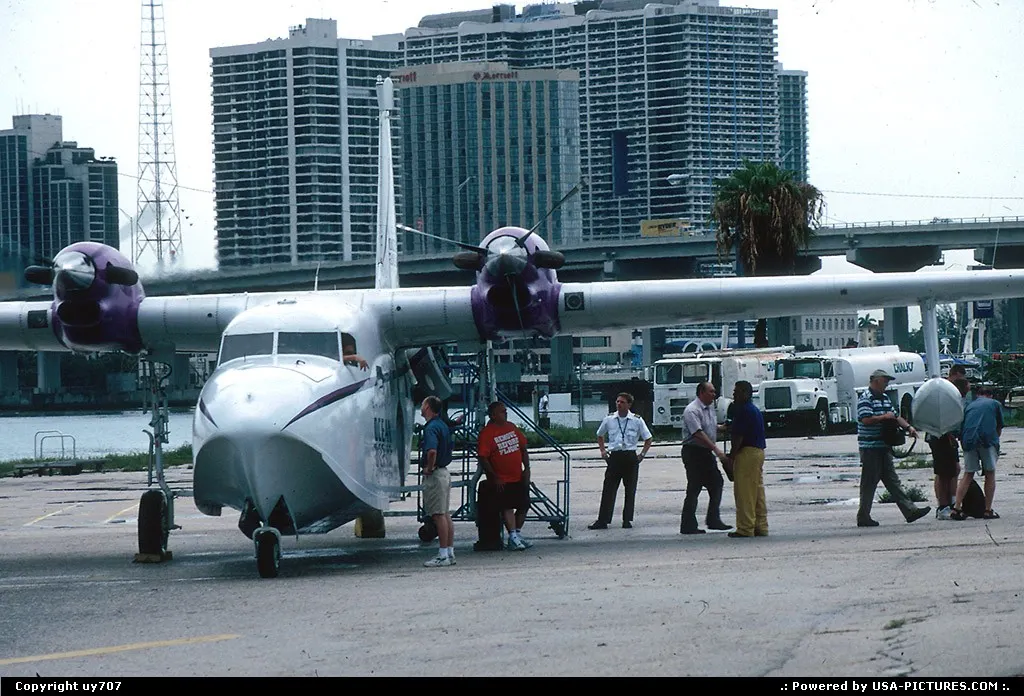 Boarding a Chalk's Ocean Grumann Turbo-Mallard amphibian at Miami-Watson seaplane base.