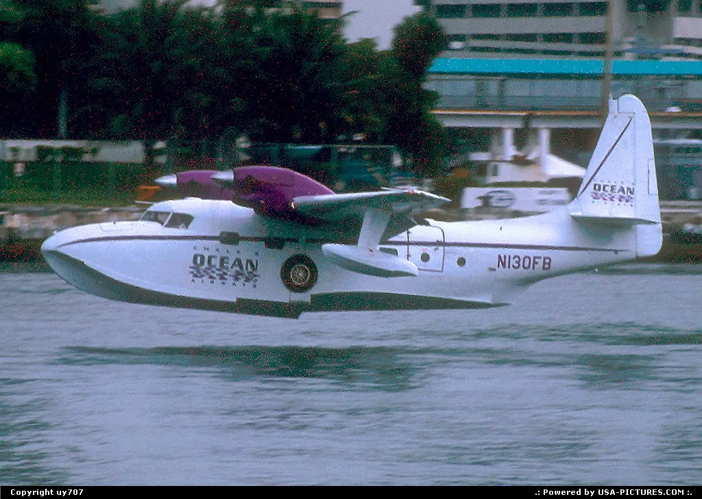 A Chalk's Ocean Grumann G.73 Turbo Mallard seen seconds before