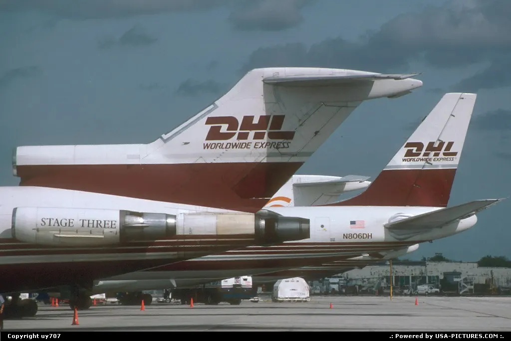 One of the numerous cargo ramps playing host to a DHL's 727-200(F), a stablemate in the...