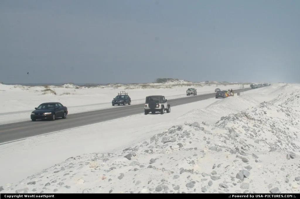 The sand strip stretching down between Pensacola and Navarre Beach.