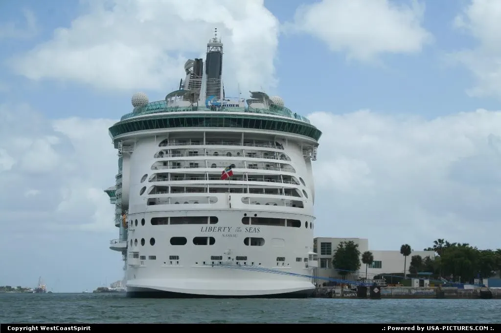 Liberty of the Seas, a Royal Carribbean cruise ship docked in Miami.