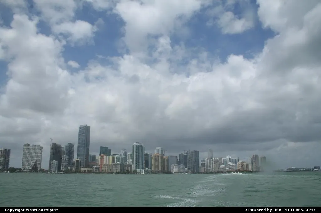 Dramatic view of Miami Skyline/Downtown from the bay.