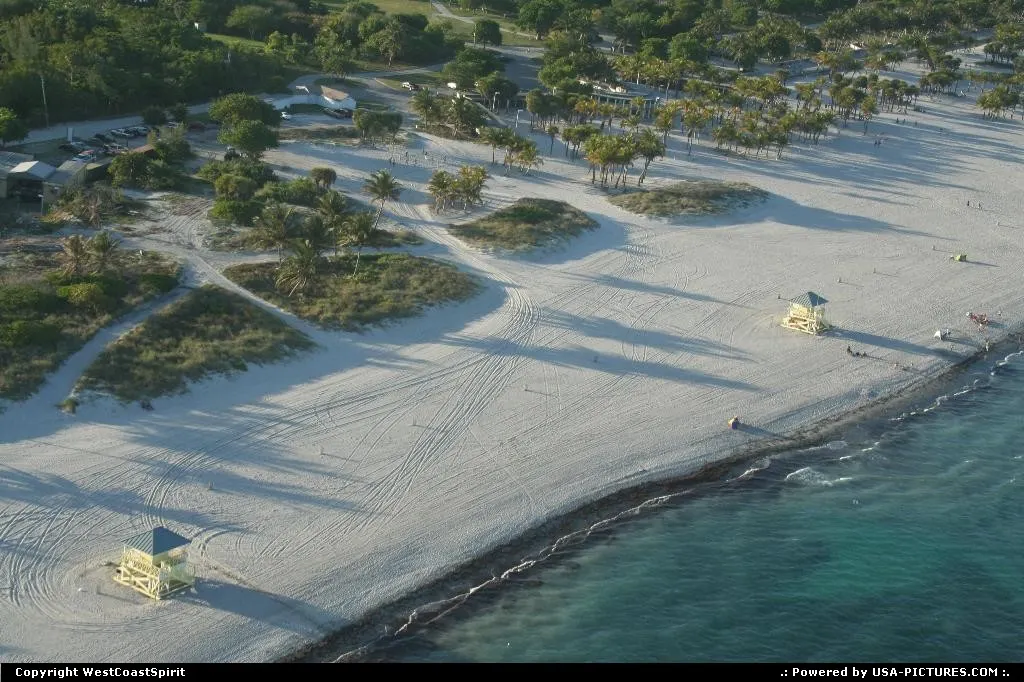 Public beach in Key Biscayne, near Miami. Seen here from the helicopter.