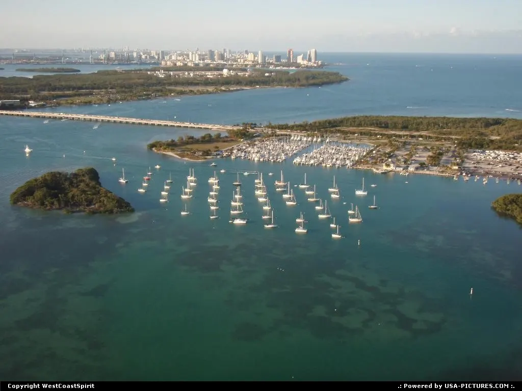 A marina in Biscayne Bay. Miami Beach afar.