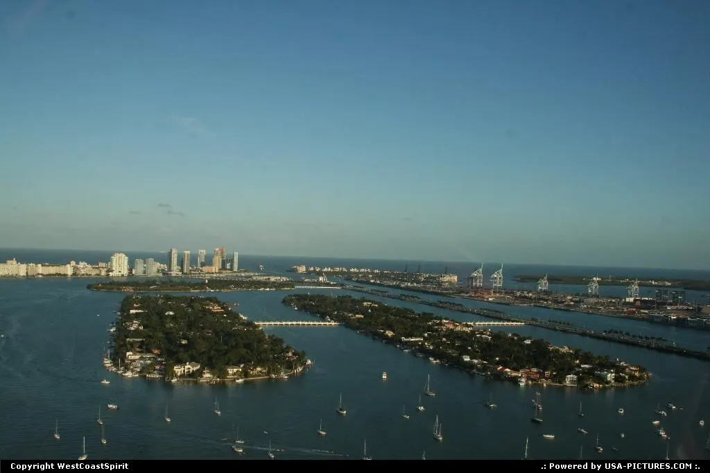 Palm, Hibiscus, and Star Islands (built on reclaimed land) in the inlet between Miami a...